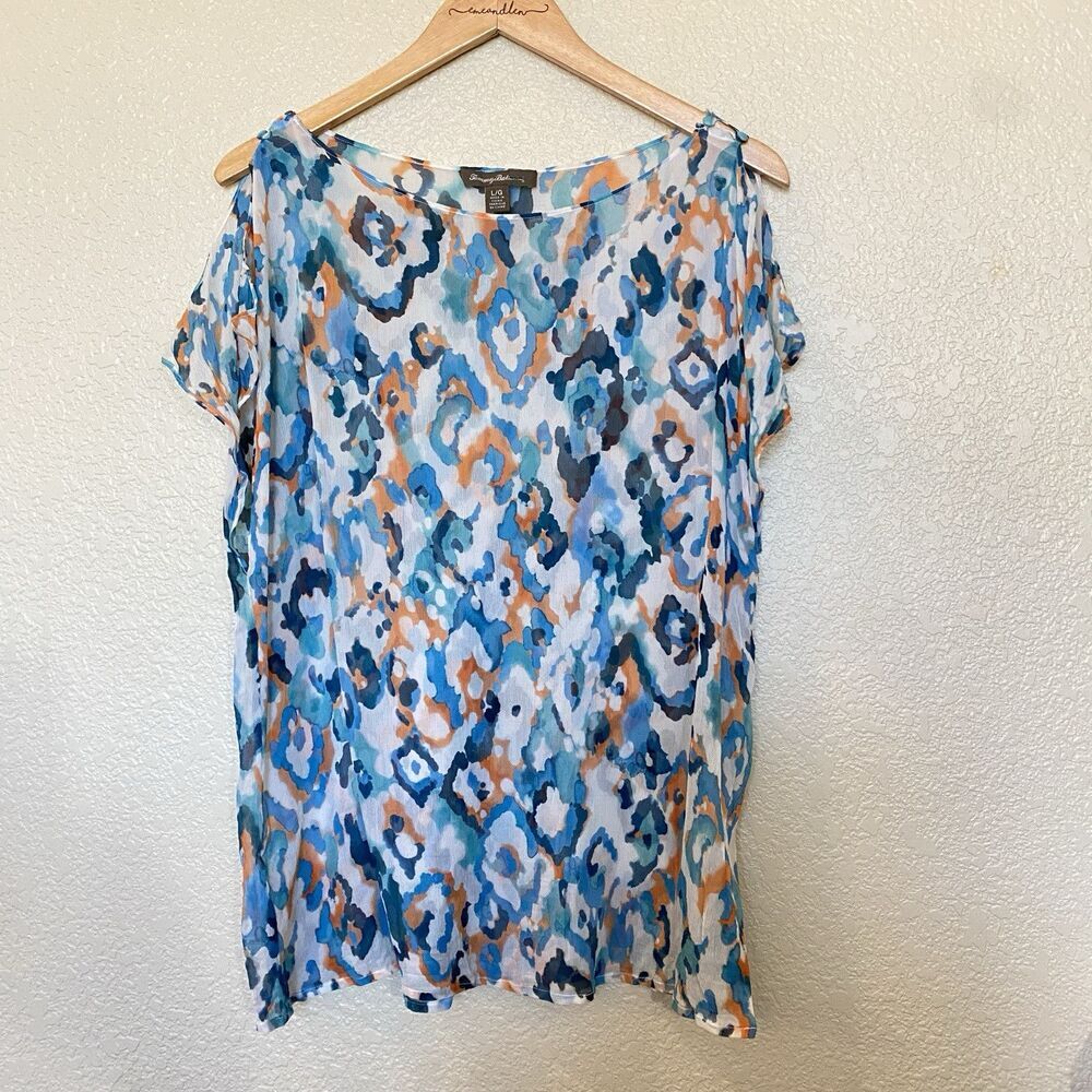 Tommy Bahama‎ 100% Silk Shirt Watercolor Pattern Sleeveless Womens Large Blouse
